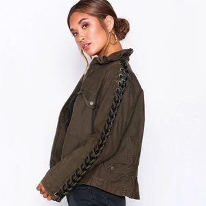 Free People Black Lace-up Sleeve Faye Military Jacket Size Small